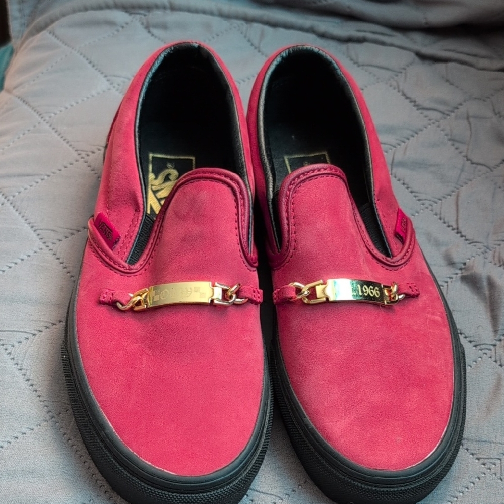 Vans Red Slip-On Shoes with Gold Accents